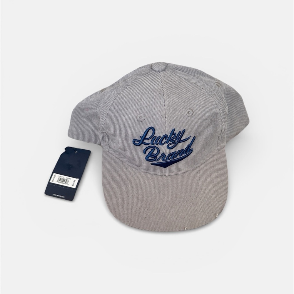 NWT Lucky Brand Corduroy Embroidered Logo Hat Baseball Cap in Gray One Size